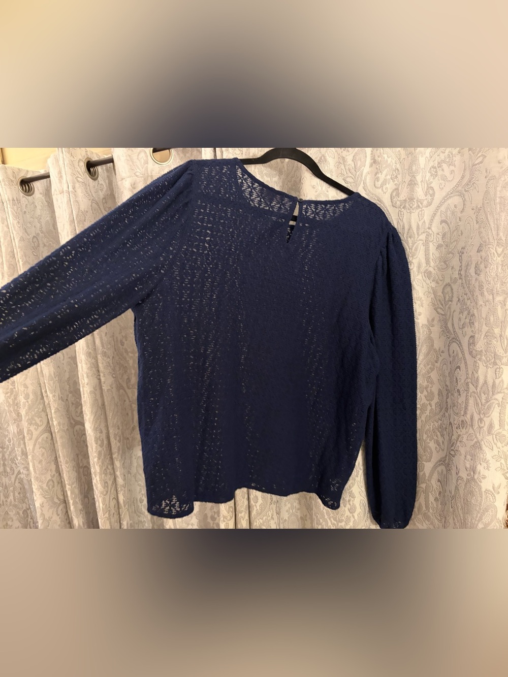 LOFT outlet Navy Long-Sleeve Textured Lace Blouse semi transparent XL new no tag